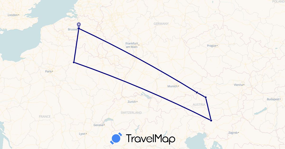 TravelMap itinerary: driving in Austria, Belgium, France, Slovenia (Europe)